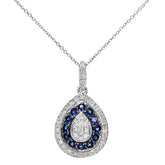 0.3ct Round Sapphire and 0.15ct Diamond Pave Teardrop Pendant in 9ct White Gold